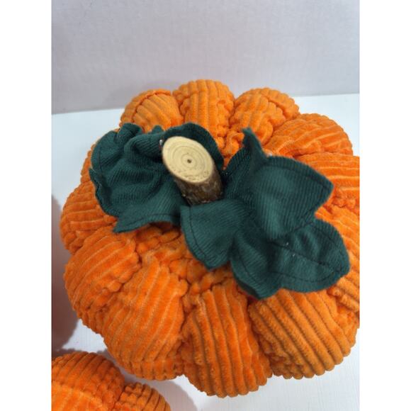 3 Orange Corduroy Pumpkin Plush Wood Stems Felt Leaves Fall Harvest Decor Jo-Ann - Picture 10 of 10
